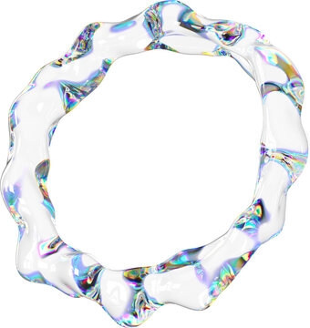 3D Glass dispersion abstract torus element. Reflecton shape on transparent background. Realistic graphic glare and transparency effect