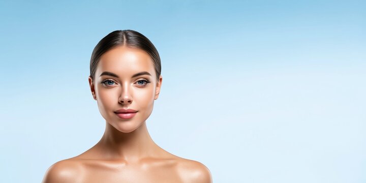 Portrait of a beautiful young woman with flawless skin and striking blue eyes