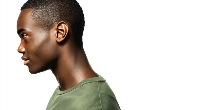 Close-up profile of a young Black man with a slight forward head posture