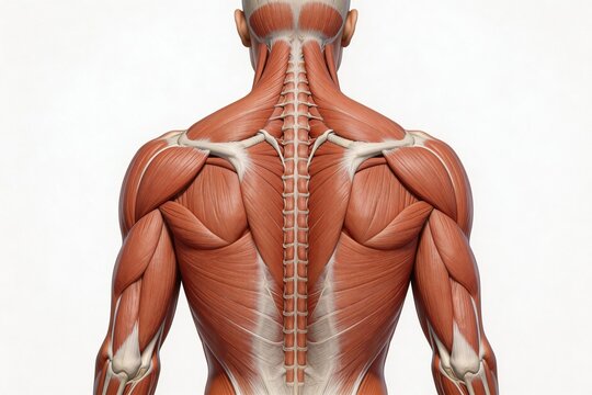 Human muscle anatomy from back view