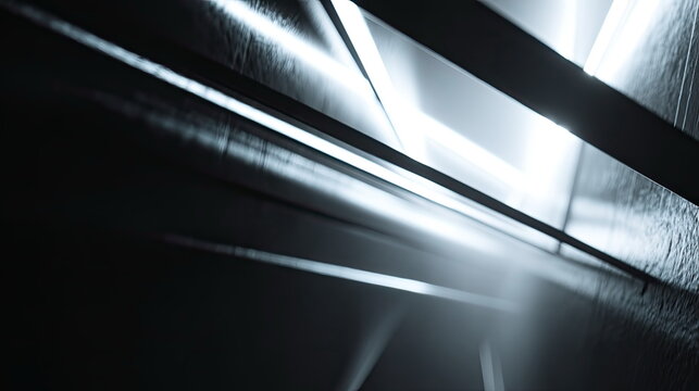 Futuristic tunnel with glowing parallel lines and geometric light panels forming a dynamic, neon lit corridor conveying speed, technology, and modern digital perspective