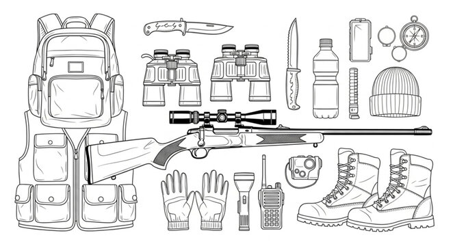Hunting and Outdoor Survival Gear Collection.