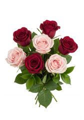 Naklejka premium Elegant bouquet of deep red roses with lush green leaves
