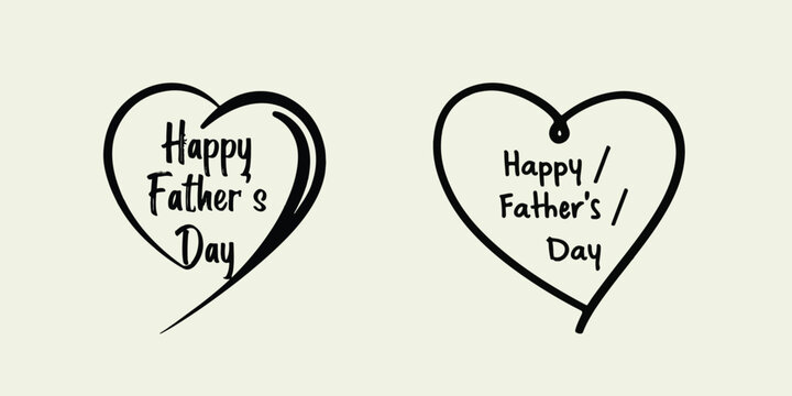 Happy Father's Day Heart Line Art Set with Hand Lettering and Minimalist Greeting Card Designs