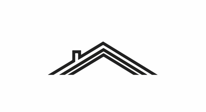 A stylized black roofline with a chimney, set against a white background