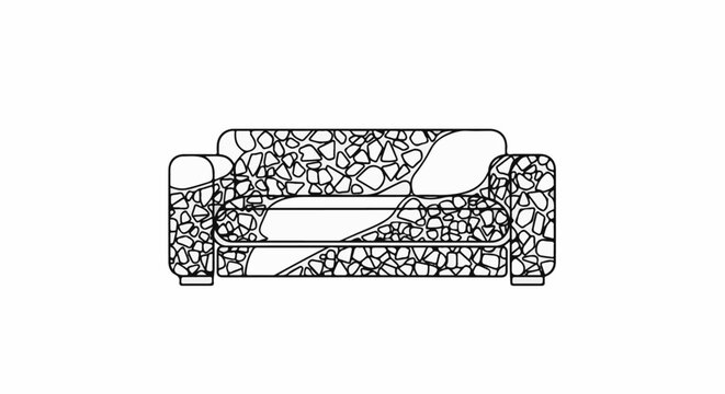 A stylized illustration of a sofa with a stone-like pattern