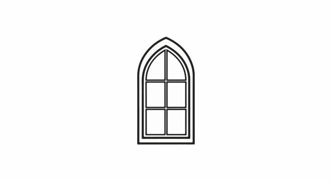 A simple outline of a pointed arch window with six panes