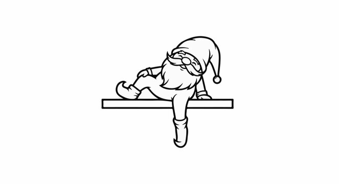 A whimsical gnome with a pointed hat and beard, sits relaxed