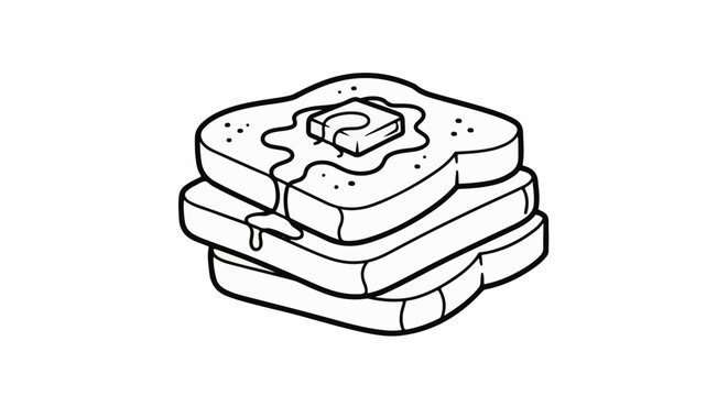A stack of three toasted bread slices with melting butter and syrup