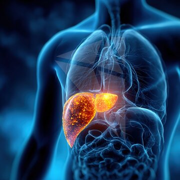 liver cancer, viral hepatitis, hepatitis virus, liver tumor, hepatocellular carcinoma, hepatic virus, virus particles, liver disease, oncology, virology, medical illustration, 3D render, high detail, 