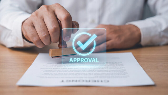 Document approval authorization stamp for official validation legal contract signing compliance verification and formal business agreement confirmation in professional administrative workflow