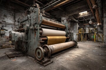 Fototapeta premium Decaying industrial machine in abandoned warehouse