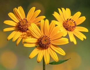 Obraz premium Three Yellow Flowers in Blooming Garden.