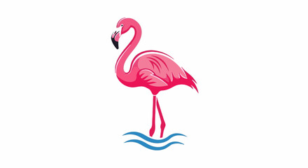 Fototapeta premium A stylized pink flamingo stands elegantly in blue water waves