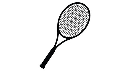 A black tennis racket depicted in a minimalist striking silhouette © njhasan