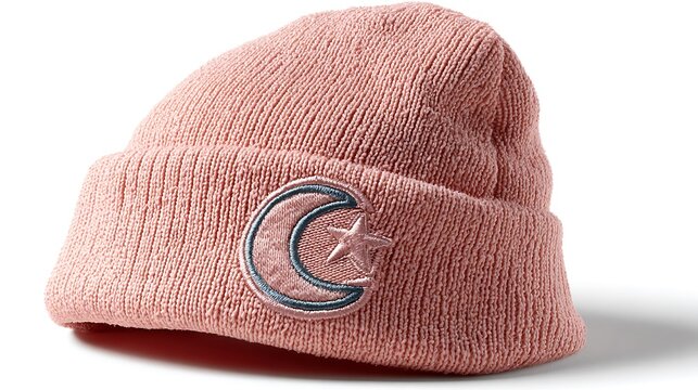 Pink sleeping cap with moon and star isolated on the white background 