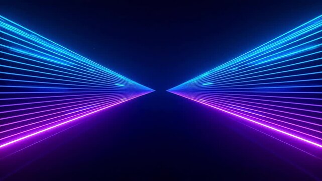 Neon light beams converging in dark space