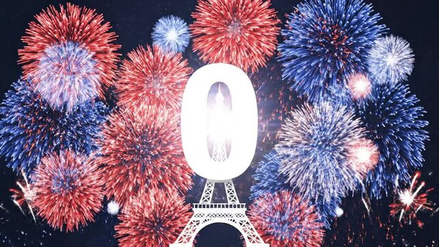 Celebrate Bastille Day with a vibrant fireworks display over the Eiffel Tower in Paris, France