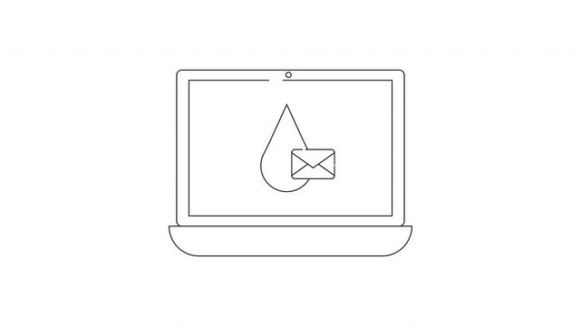 Simple Line Art Laptop Displaying Email and Water Drop Icon.