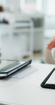 Doctor, agreement and senior patient with handshake for consultation, thank you or deal in hospital. Elderly person, healthcare worker or shaking hands with b2c for meeting, trust or medical service