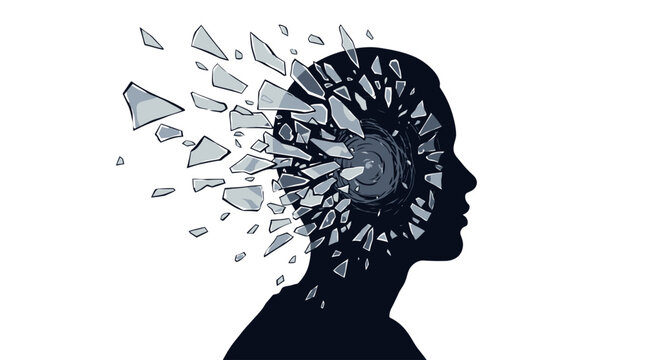 Shattered Mind Concept Silhouette of a Person with Exploding Head