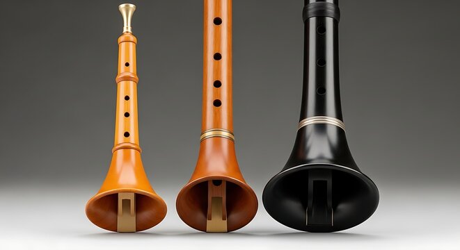Three oboes with varying tones and colors on a neutral background