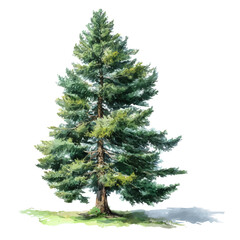 Fototapeta premium Douglas Fir Tree watercolor drawing vector, premium quality illustration on a clean white background.
