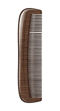 Brown wooden wide tooth comb isolated on white background for hair care and styling