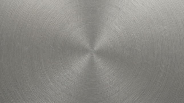 Brushed metal texture background with circular pattern stainless steel surface with radial scratches and metallic sheen for industrial design or technology concepts
