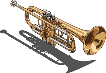 Naklejka premium Isometric Golden Trumpet Vector Illustration with Shadow Isolated on White Background