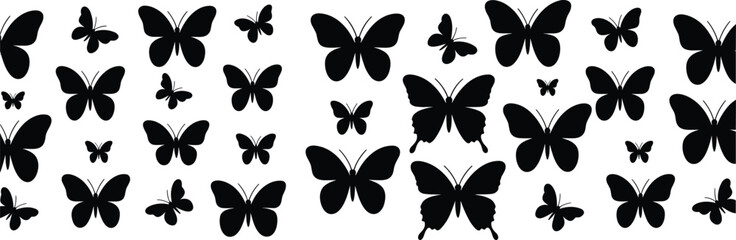 Butterfly silhouette collection, black insect wing shapes, diverse butterfly icons, nature pattern design, decorative vector illustration, biological comparison graphic © MOSTSHAHANAJ