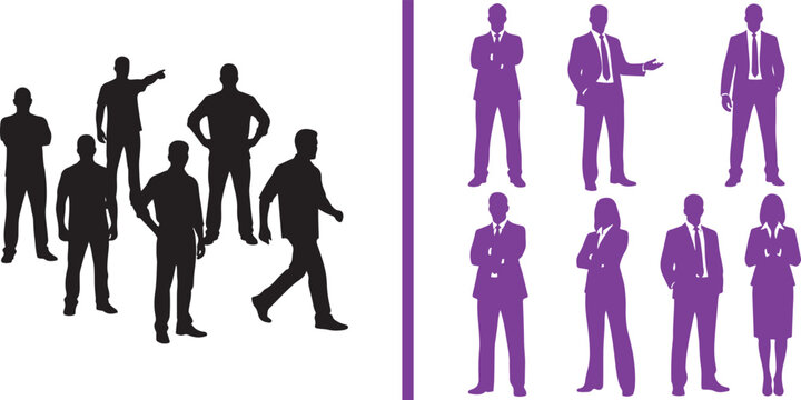 Professional business and casual people silhouettes set isolated on white background vector illustration