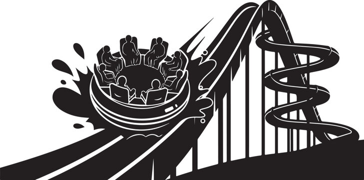 Black, vector rollercoaster icon, amusement park ride, thrill, coaster