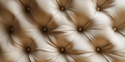Fototapeta premium Luxurious tufted beige leather upholstery with deep diamond pattern and button details