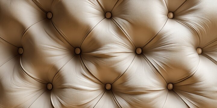 Luxurious tufted beige leather upholstery with deep diamond pattern and button details