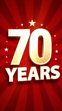 70th seventy Anniversary or birthday Celebration Animation &ndash; Colorful Birthday Text with Rotating Rays Background 4K