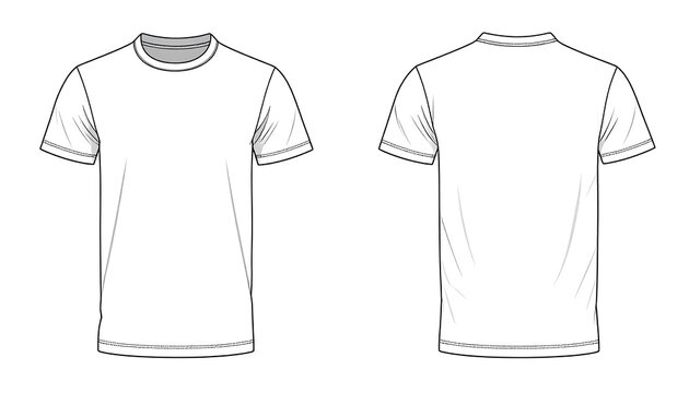Outlined illustration of a plain white short-sleeve crewneck t-shirt from front and back views. Stitching details are visible