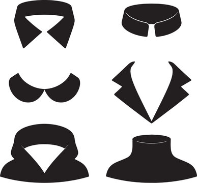 Collar types silhouettes set black vector shirt mandarin peter pan lapel hood turtleneck bundle