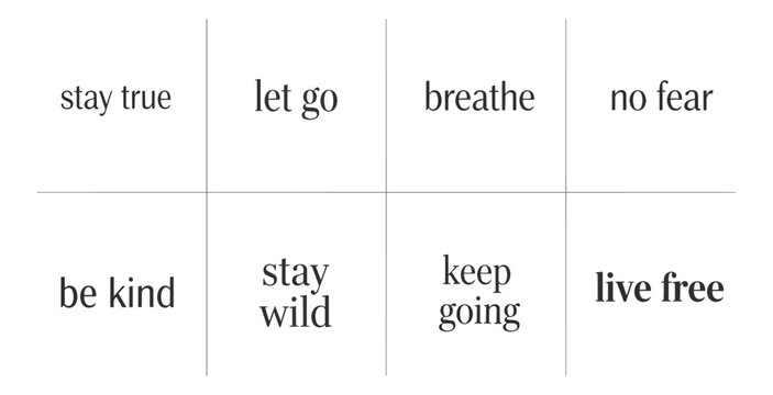 Inspiring motivational words in a grid