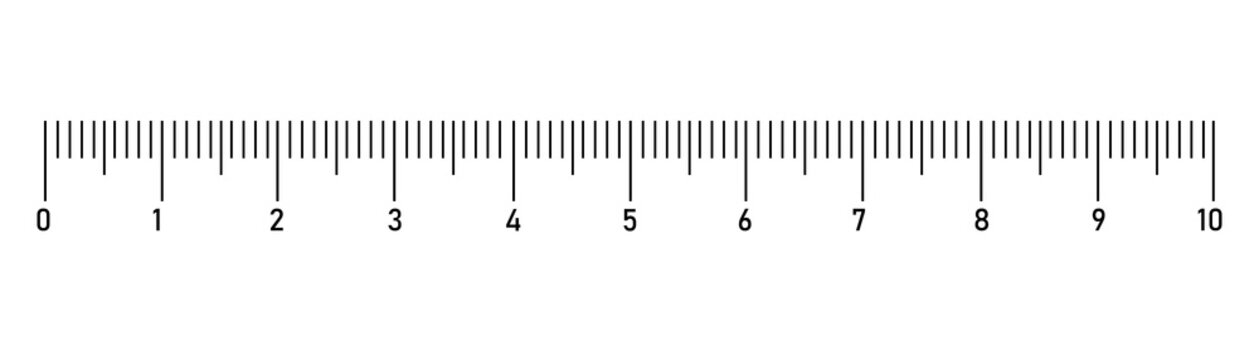 Scale ruler with markings and numbers in centimeters and millimeters, metric measurement scale. Isolated ruler markings or symbols