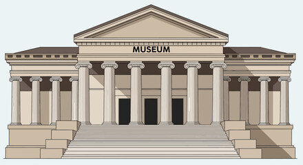 Fototapeta premium Illustration of a classic museum building with neoclassical stone architecture and columns.
