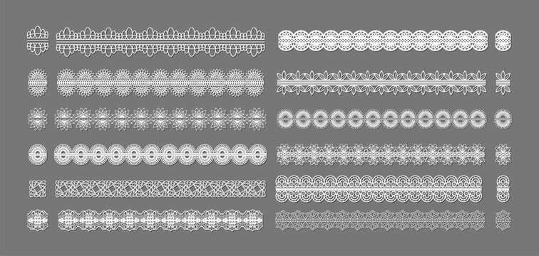 Set of decorative white doily border banner, Vintage round lace paper doily frame, Paper Cutout Design, paper cutting, laser cut square frames. cute template for baby shower, wedding scrapbooking.