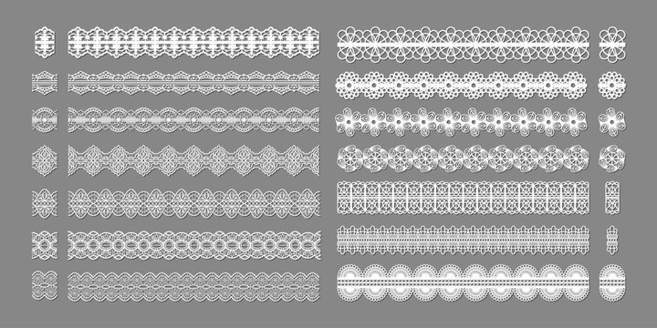 Set of decorative white doily border banner, Vintage round lace paper doily frame, Paper Cutout Design, paper cutting, laser cut square frames. cute template for baby shower, wedding scrapbooking.