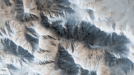 Naklejka premium Arid mountain ranges create intricate, tree like patterns across the sprawling terrestrial landscape, exhibiting geological complexity and environmental impact from snow and erosion