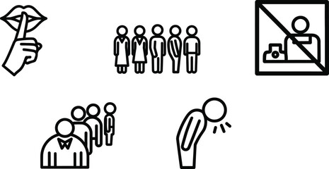 Fototapeta premium Set of icons: silence, group, no entry, queue, bowing