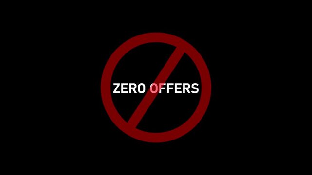 Bold red prohibition circle with zero offers text banned symbol modern minimalist