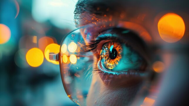 A person with autoimmune uveitis experiencing blurred and distorted vision, photorealistic first-person perspective