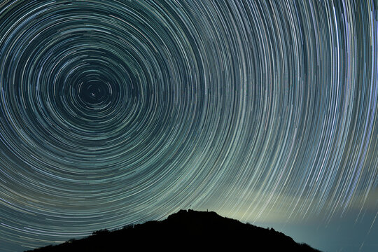 Star Trails Over Gajisan Mountain Silhouette, Night Sky Timelapse, South Korea