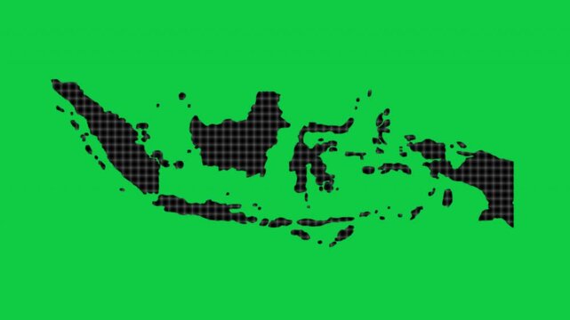 Indonesia black cells effect map pop animation green background