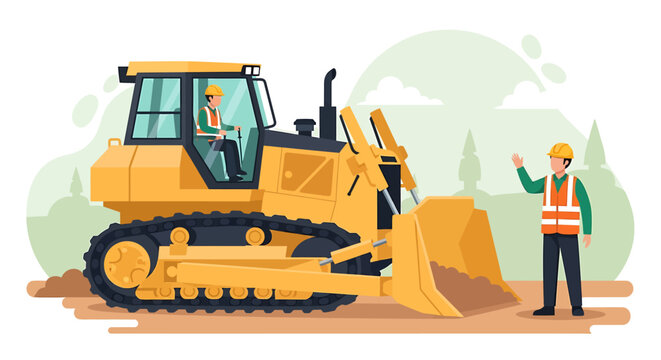 Construction worker operating a yellow bulldozer on a site.